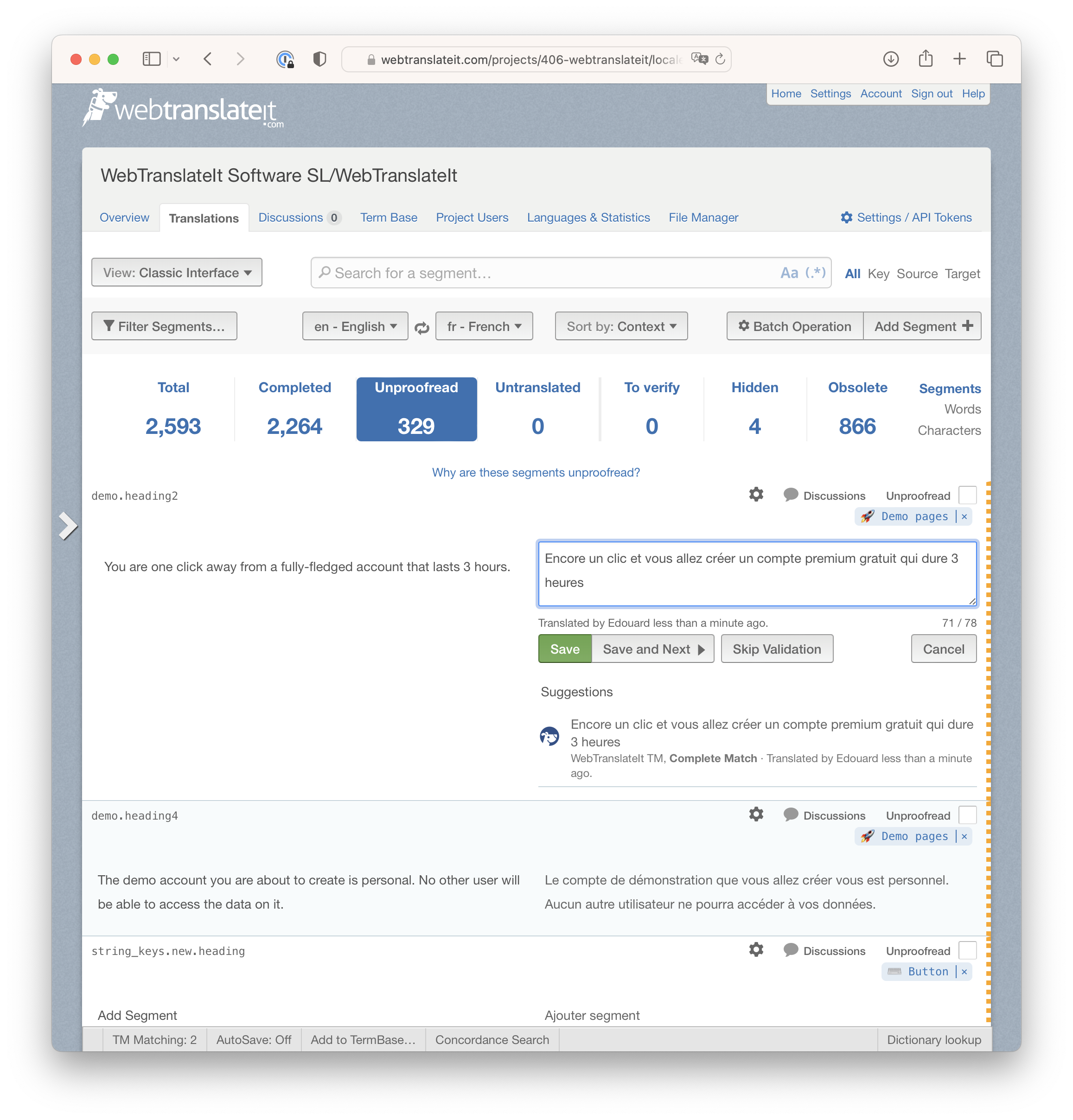 WebTranslateIt’s translation interface